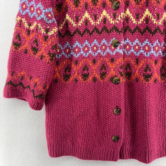 SUNDANCE Sweater PM Petite Fair Isle Thermal Cardigan Button Up Wool Blend Pink - Picture 9 of 16